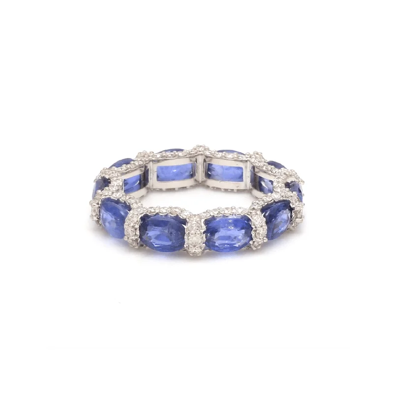 Women’s geometric engagement rings-14K or 18K Gold Blue Sapphire and Pave 360 Diamond Eternity Band