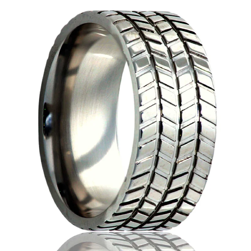 Women’s wedding rings-Tire Tread Titanium Men's Wedding Band