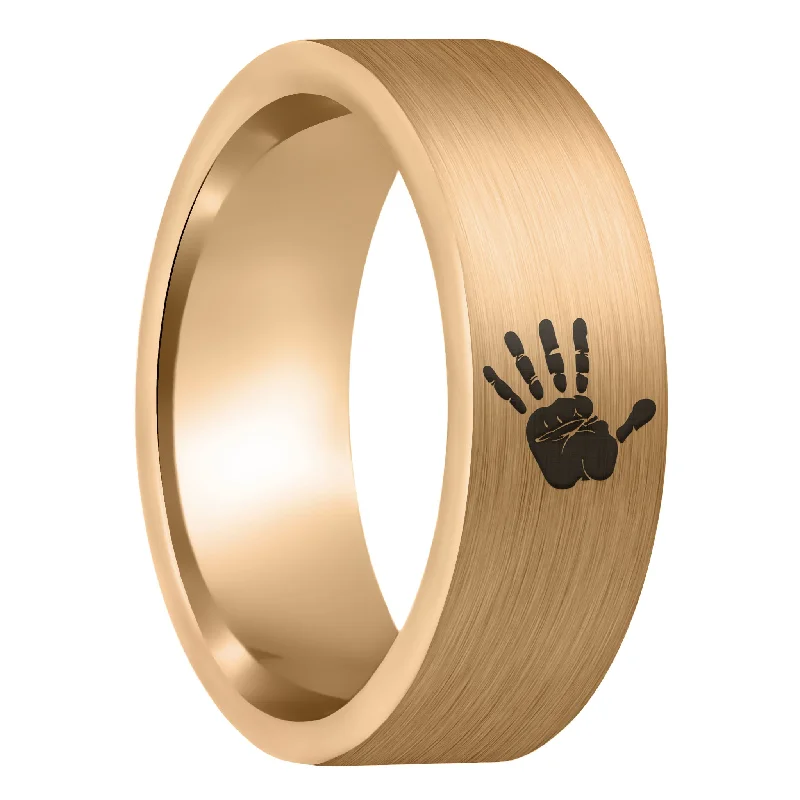 Women’s infinity rings-Custom Handprint Brushed Rose Gold Tungsten Men's Ring