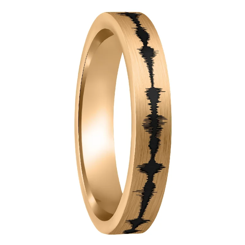 Women’s adjustable rings-Custom Soundwave Brushed Rose Gold Tungsten Women's Ring