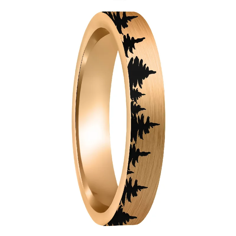 Women’s rings for special occasions-Treeline Brushed Rose Gold Tungsten Women's Wedding Band