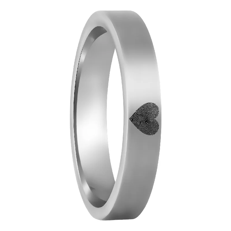 Women’s engraved wedding rings-Custom Heart Fingerprint Tungsten Women's Ring