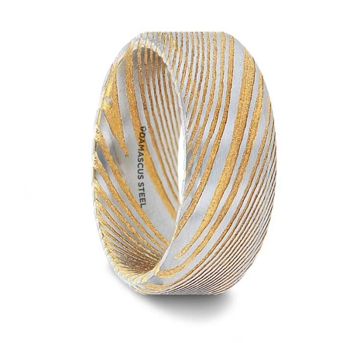 Women’s eternity rings-Gold Damascus Steel Men's Wedding Band