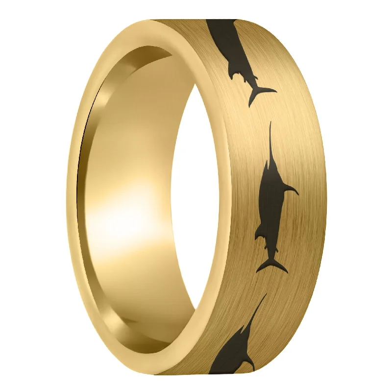 Women’s engagement rings-Swordfish Brushed Gold Tungsten Men's Wedding Band