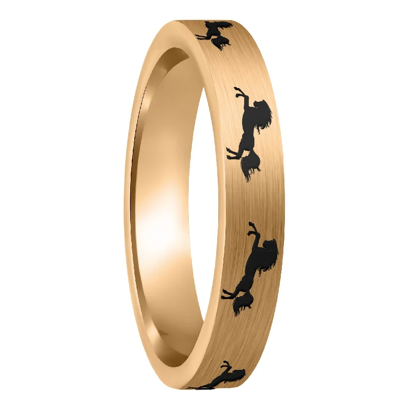 Women’s rings with gold plating-Rearing Horse Brushed Rose Gold Tungsten Women's Wedding Band