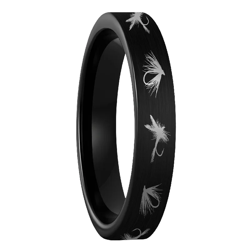 Classic women’s rings-Fly Fishing Lures Brushed Black Tungsten Women's Wedding Band