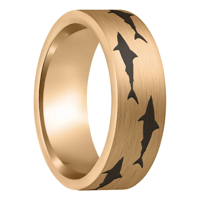 Women’s bridal rings-Shark Brushed Rose Gold Tungsten Men's Wedding Band