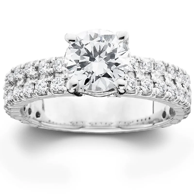 Women’s geometric engagement rings-2 3/8ct Diamond Pave Double Row Engagement Ring 14K White Gold