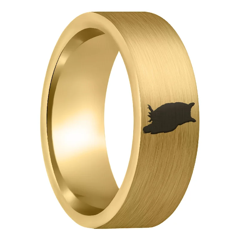 Women’s zirconia rings-Owl Brushed Gold Tungsten Men's Wedding Band