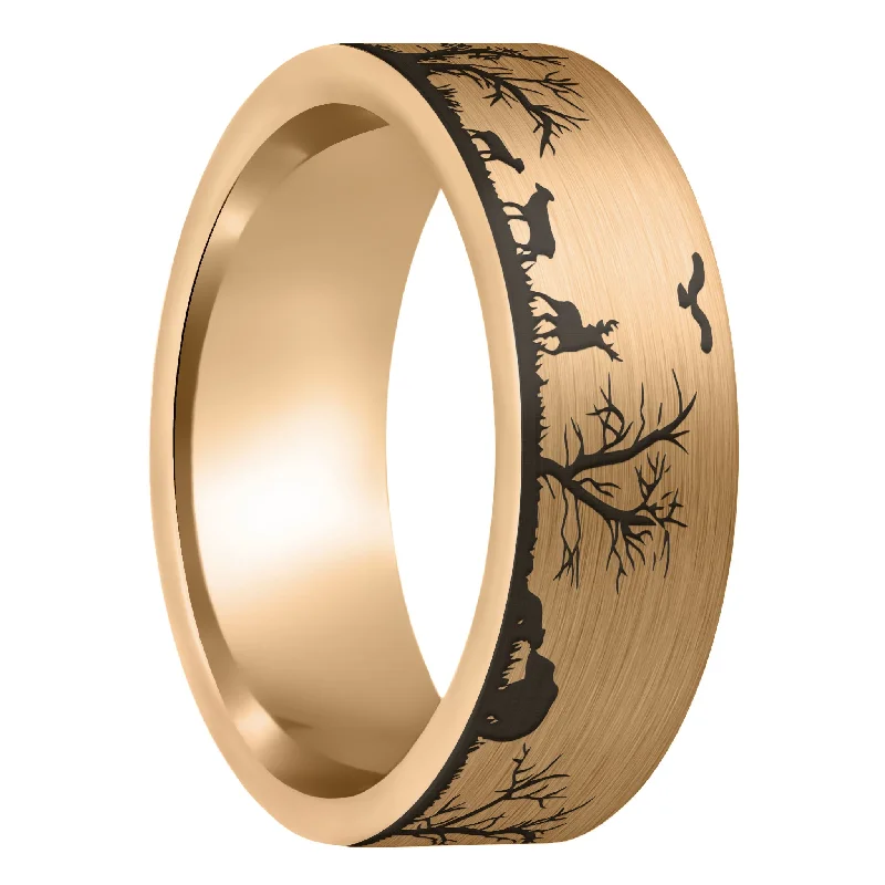 Women’s eternity rings with diamonds-Grassland Animals Scene Brushed Rose Gold Tungsten Men's Wedding Band