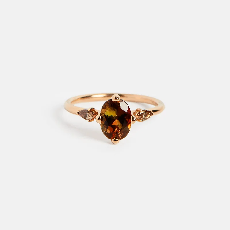 Women’s princess cut engagement rings-Three Stone Veli Ring with Andalusite and Cognac Diamonds in Gold