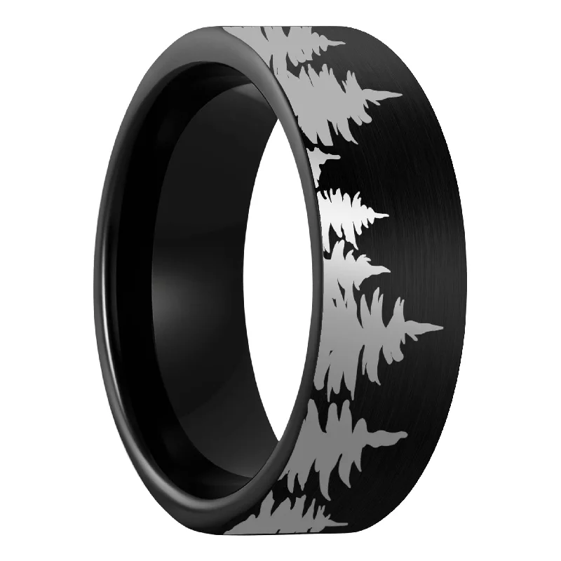 Women’s gold rings-Treeline Brushed Black Tungsten Men's Wedding Band