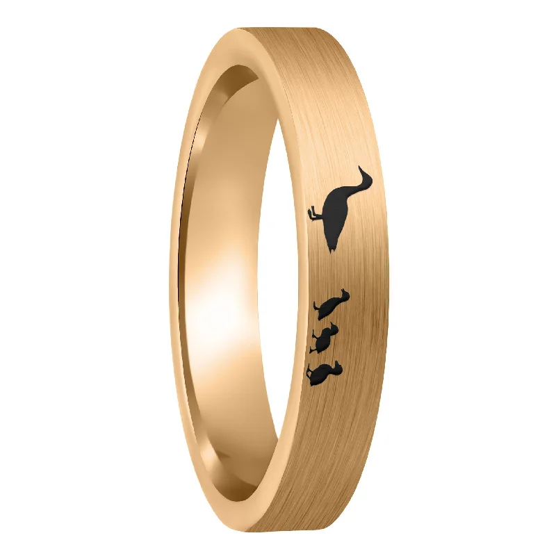 Women’s designer rings-Duck Ducklings Brushed Rose Gold Tungsten Women's Wedding Band