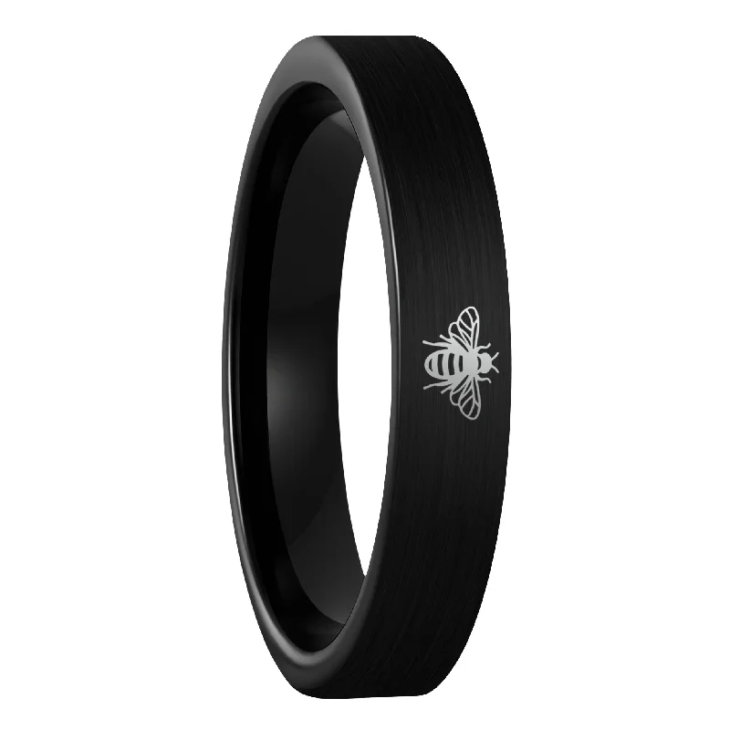 Women’s fashion rings-Bee Brushed Black Tungsten Women's Wedding Band