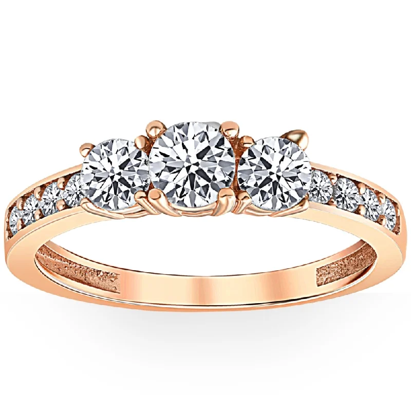 Women’s hand-crafted engagement rings-1ct 3 Stone Diamond Engagement Ring 14K Rose Gold