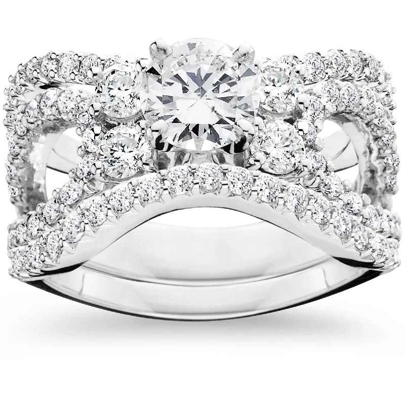 Women’s marquise engagement rings-4.00CT Diamond Engagement Trio Wedding Ring Set 14K White Gold