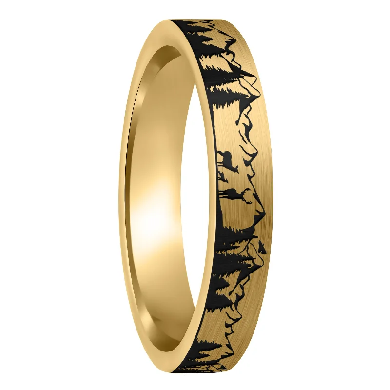 Women’s wedding rings-Deer Mountain Range Brushed Gold Tungsten Women's Wedding Band