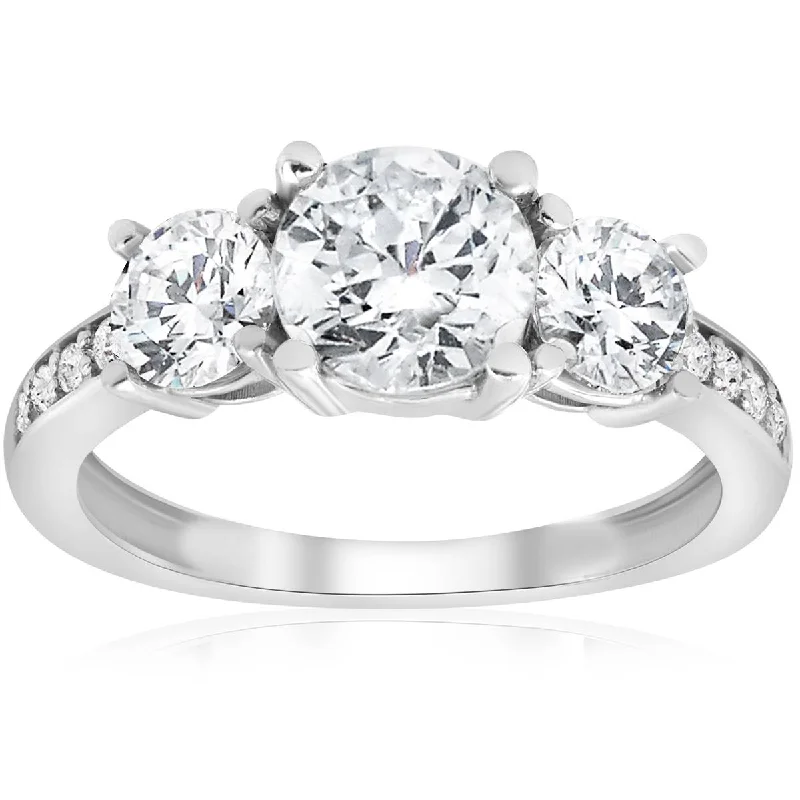 Women’s nature-inspired diamond engagement rings-1 3/4ct Three Stone Round Diamond Engagement Ring 14K White Gold