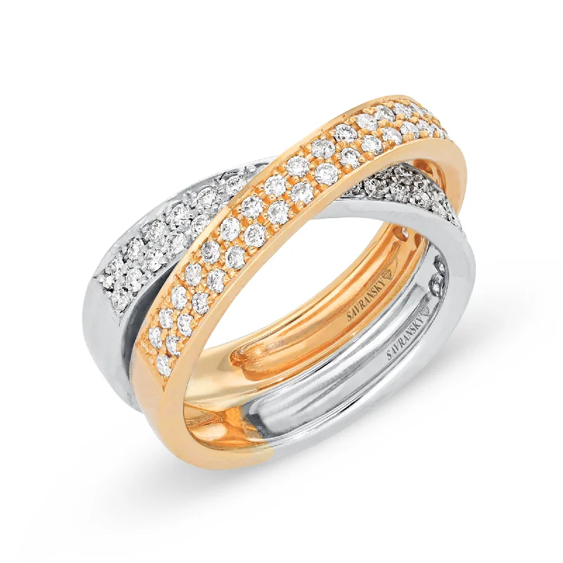 Women’s vintage engagement rings-Two Tone Crossover Invisible Pave Diamond Band Ring