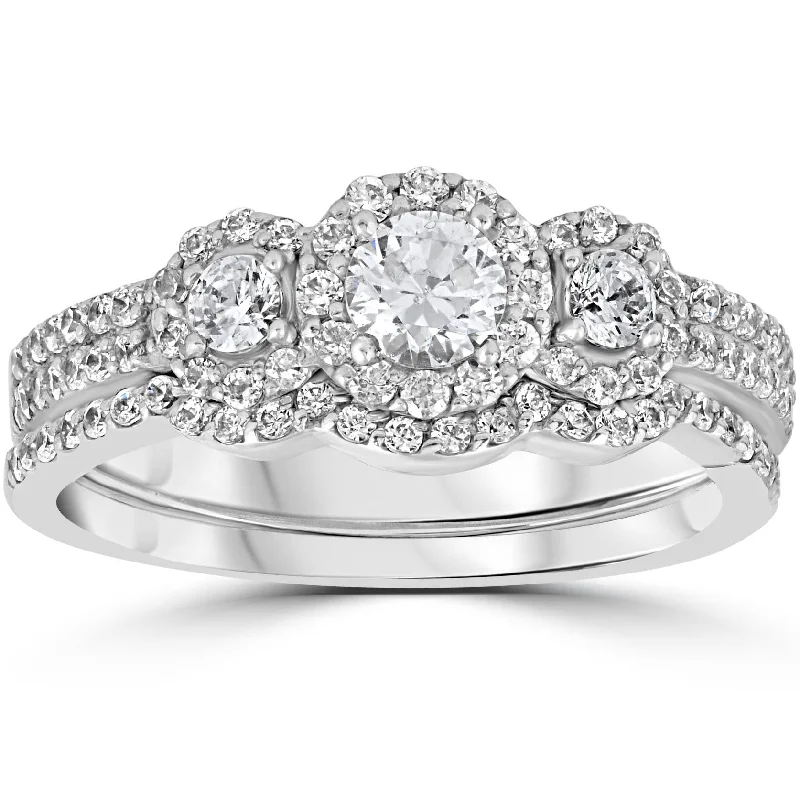 Women’s custom engagement rings-1.00CT 3-Stone Diamond Engagement Wedding Ring Set 10K White Gold