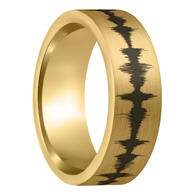 Women’s small rings-Custom Soundwave Brushed Gold Tungsten Men's Ring