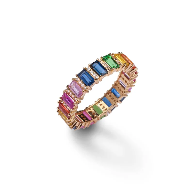 Women’s emerald engagement rings-Rainbow Sapphire and Diamond Eternity Ring