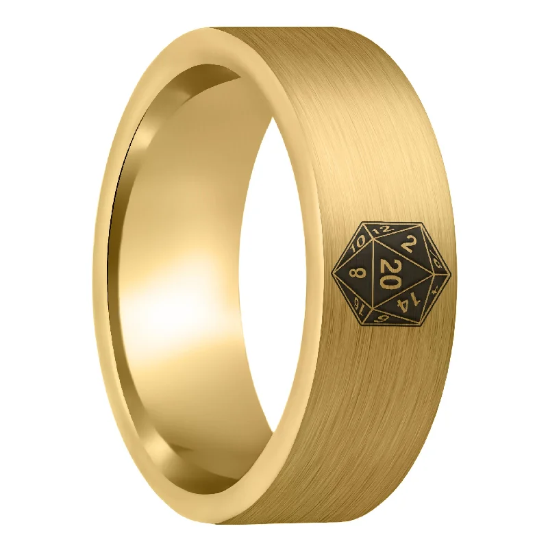 Rose gold rings for women-D20 Brushed Gold Tungsten Men's Wedding Band