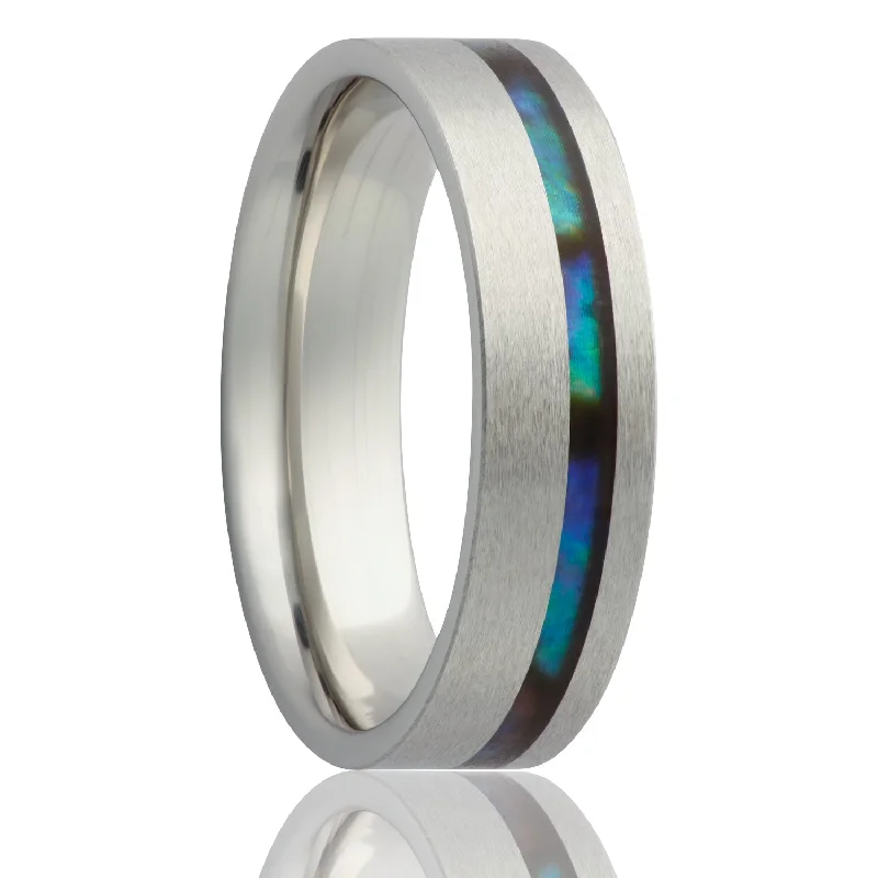 Women’s wedding rings with pearls-Asymmetrical Abalone Inlaid Cobalt Wedding Band