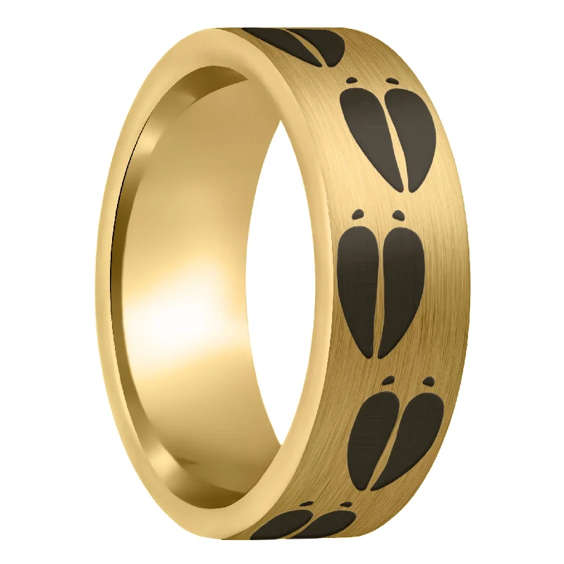 Women’s ring sets-Moose Tracks Brushed Gold Tungsten Men's Wedding Band