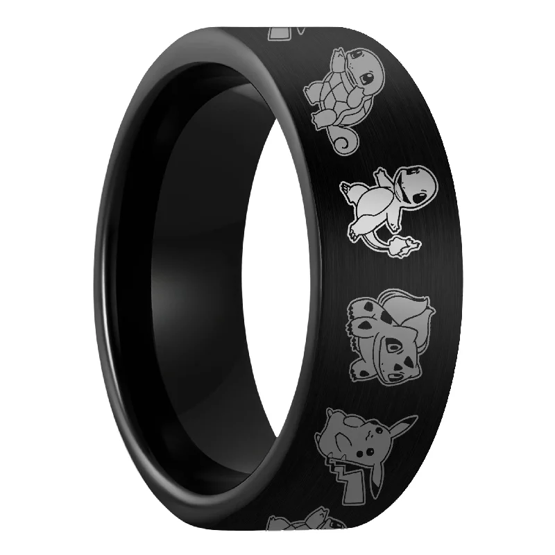 Women’s sapphire engagement rings-Pokemon Brushed Black Tungsten Men's Wedding Band