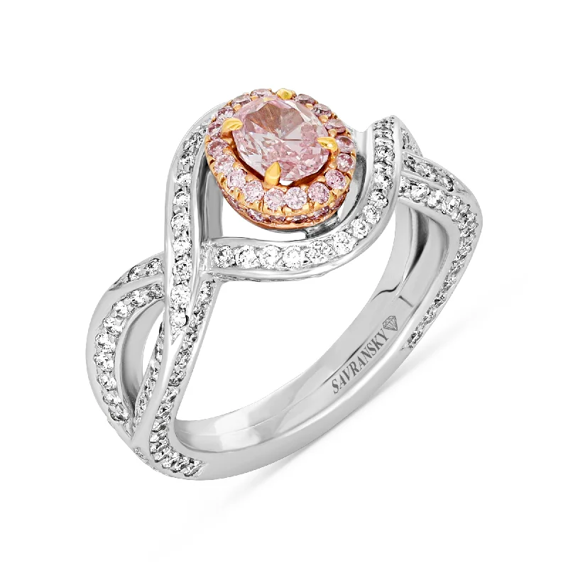 Women’s solitaire diamond engagement rings-Oval Cut Fancy Purplish Pink Diamond Twisted Shank Ring