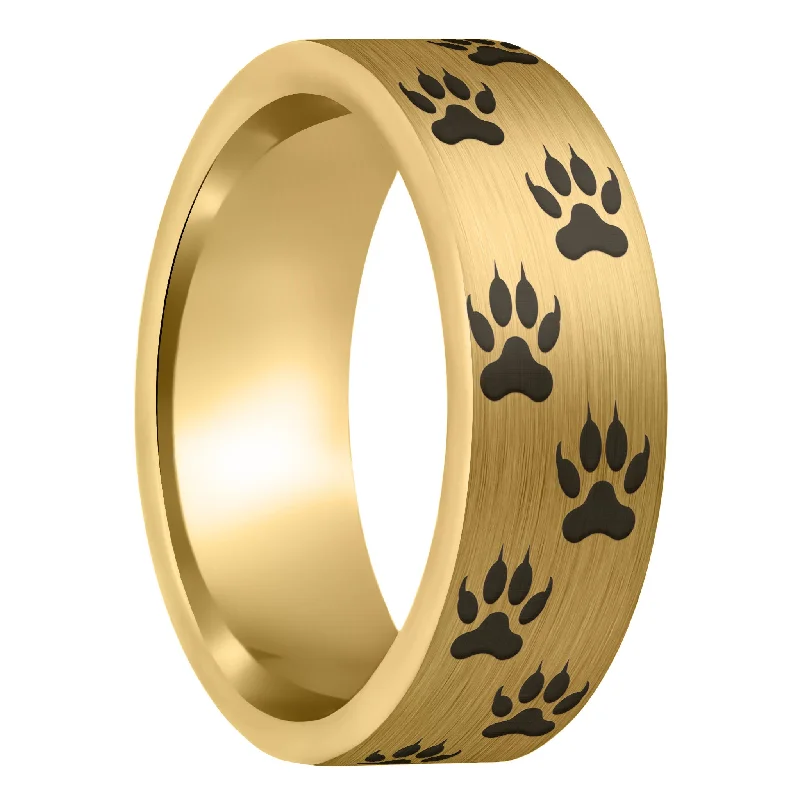 Luxury rings for women-Wolf Tracks Brushed Gold Tungsten Men's Wedding Band