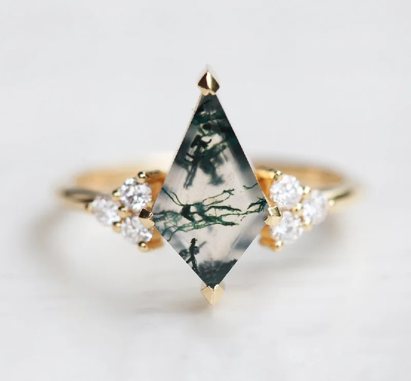 Women’s white gold engagement rings-Dawn Moss Agate Ring with Accent Diamonds