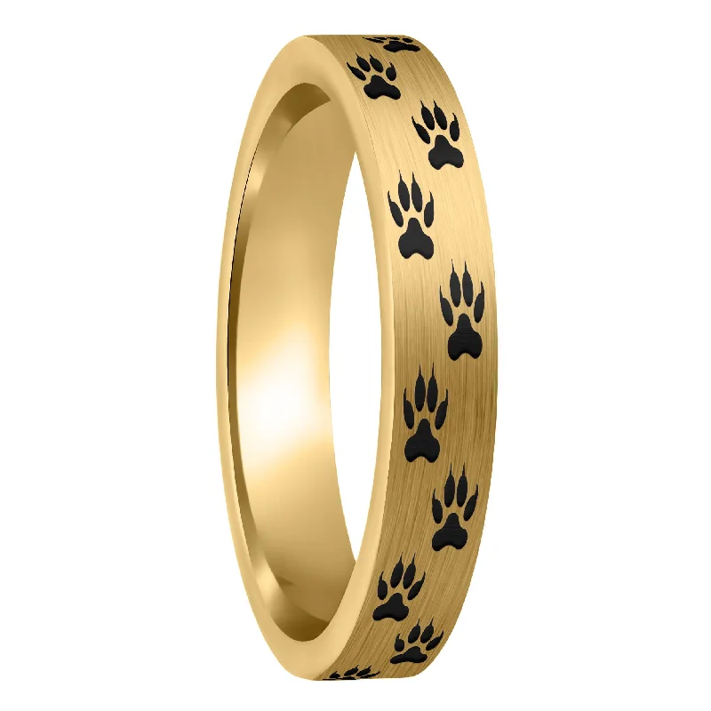 Women’s rings with emerald stones-Wolf Tracks Brushed Gold Tungsten Women's Wedding Band