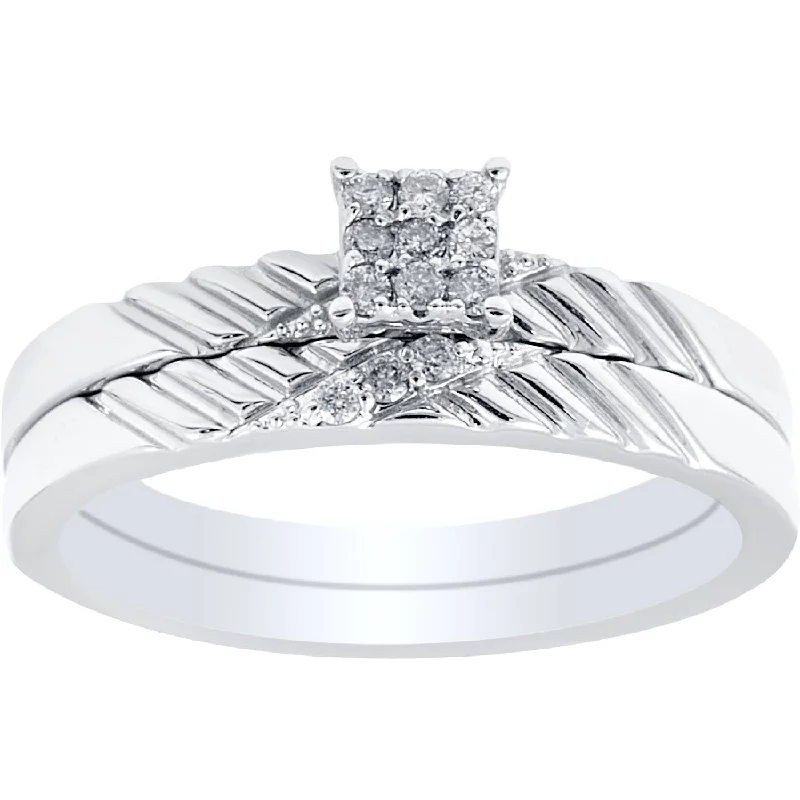 Women’s contemporary diamond engagement rings-Diamond Engagement Matching Wedding Ring Set 14K White Gold