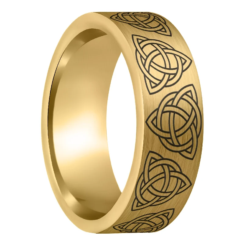 Women’s rings for special occasions-Celtic Trinity Knot Brushed Gold Tungsten Men's Wedding Band