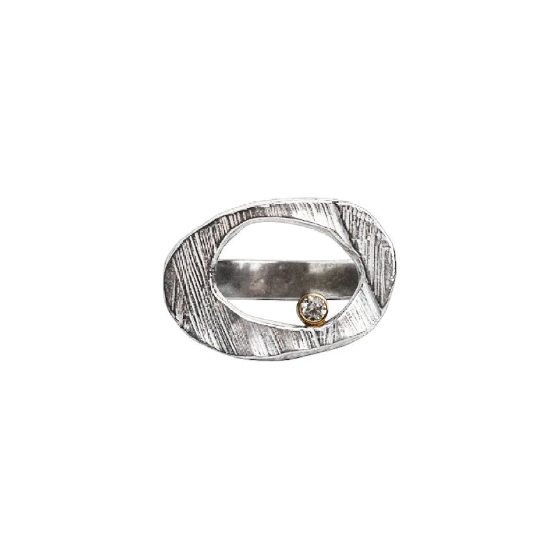 Women’s wide-band engagement rings-Ovum Ring in Silver with Diamond