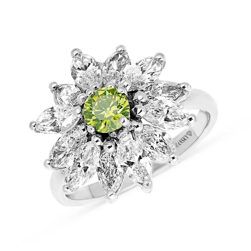 Women’s Victorian engagement rings-Green Tourmaline Marquise Cut Diamond Flower Ring - 3.7 Carat