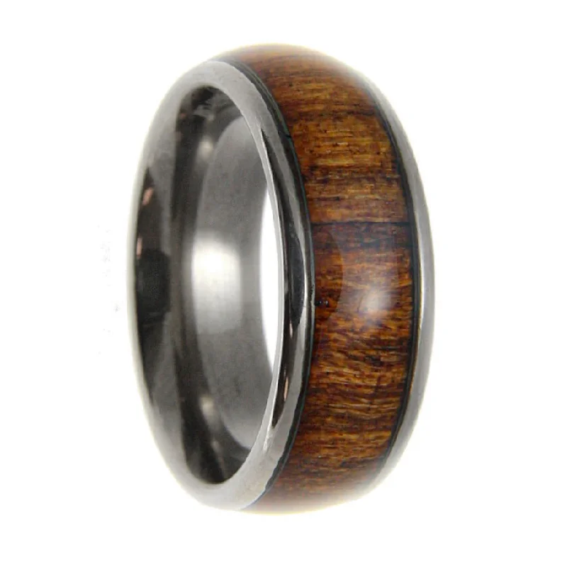 Customizable rings for women-Hawaiian Koa Wood Inlaid Men's Titanium Domed Wedding Band