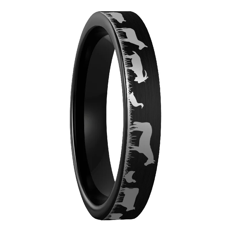 Women’s anniversary rings-Farm Animals Brushed Black Tungsten Women's Wedding Band