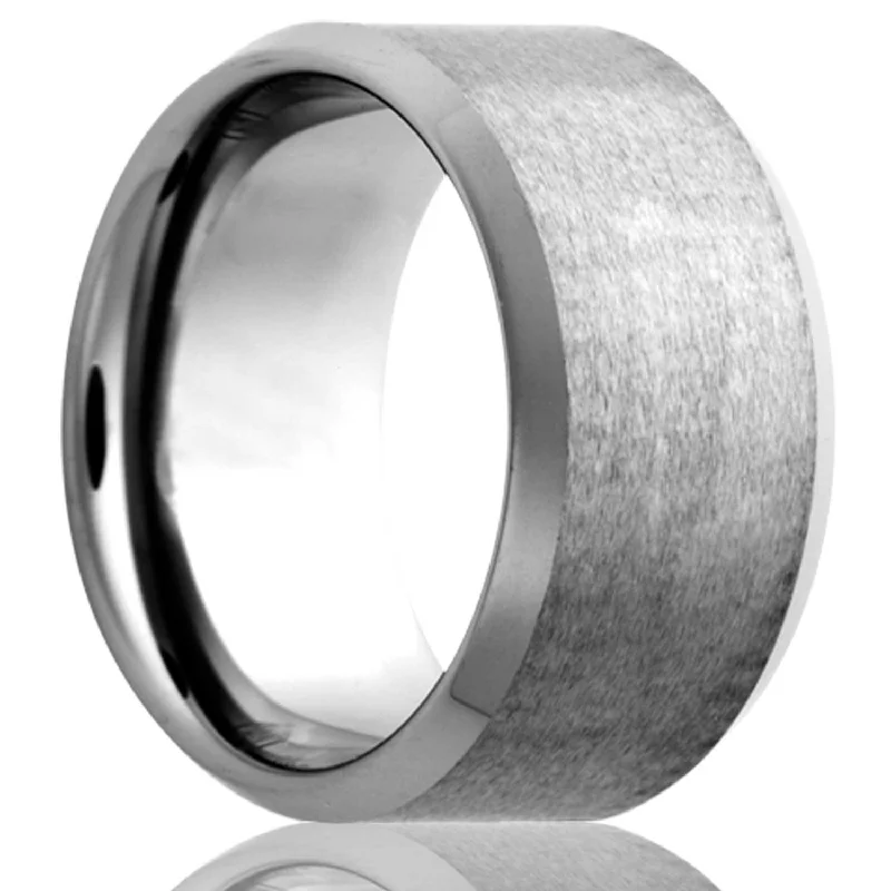 Women’s fashion rings-Tungsten Wedding Band with Satin Finish & Beveled Edges