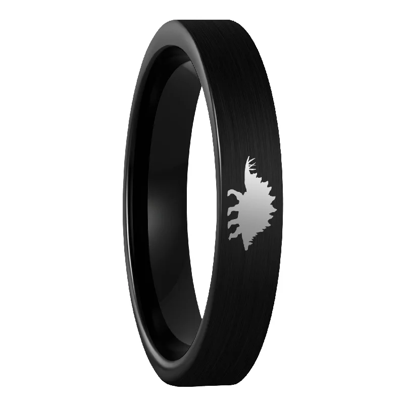 Diamond rings for women-Stegosaurus Dinosaur Brushed Black Tungsten Women's Wedding Band