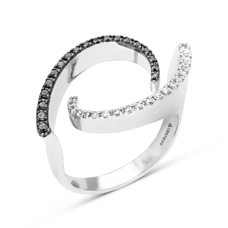 Women’s pear-shaped engagement rings-White and Black Diamond Yin Yang Geometric Statement Ring