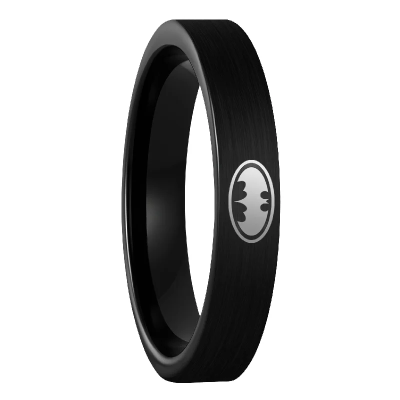 Women’s contemporary rings-Batman Brushed Black Tungsten Women's Wedding Band