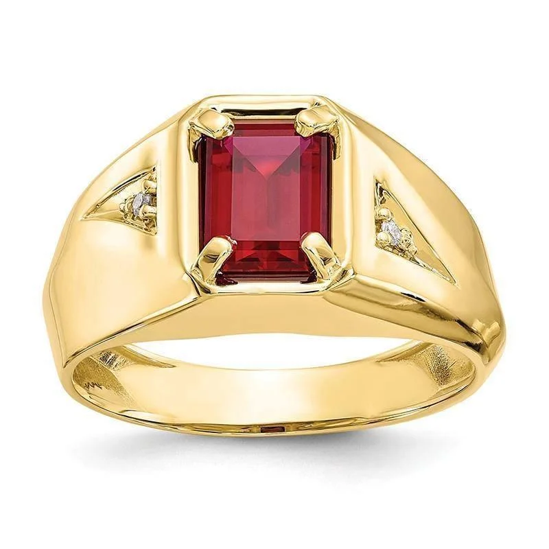 Women’s custom wedding engagement rings-10k Created Ruby & 0.02ct Diamond Men's Ring