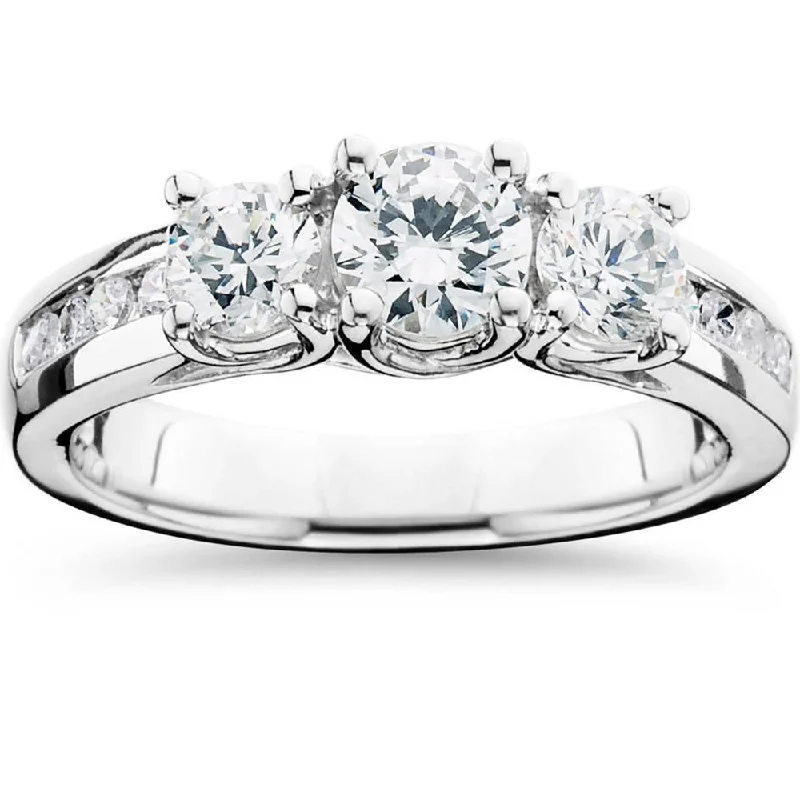 Women’s platinum and diamond engagement rings-1 3/4CT 3 Stone Diamond Engagement Ring 14K White Gold