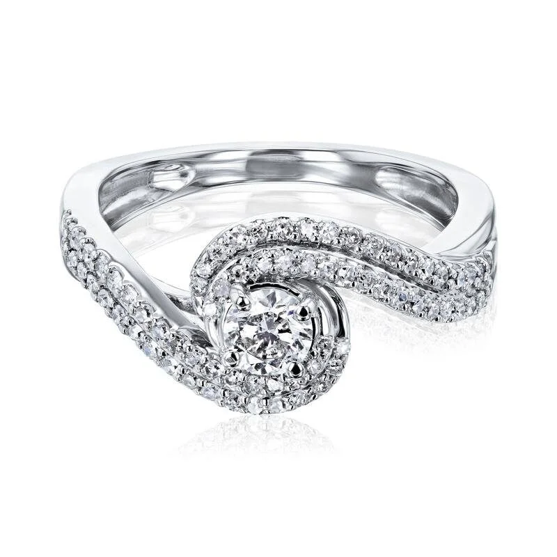 Women’s channel set engagement rings-Annello by Kobelli 10k White Gold "S" Wave Diamond Engagement Ring