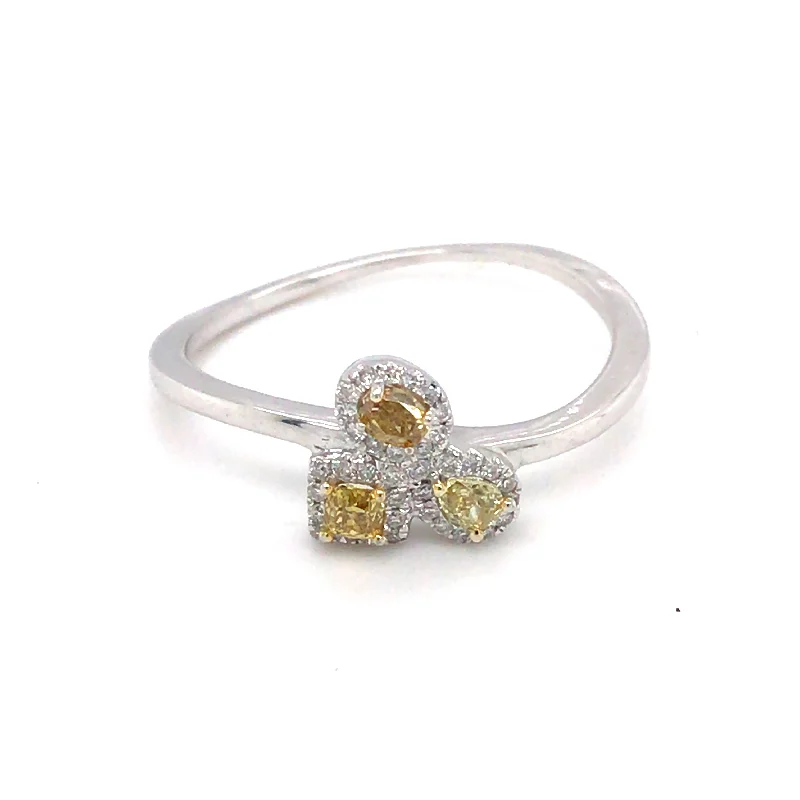 Women’s stackable engagement rings-14k White Gold Yellow and White Diamond Ring