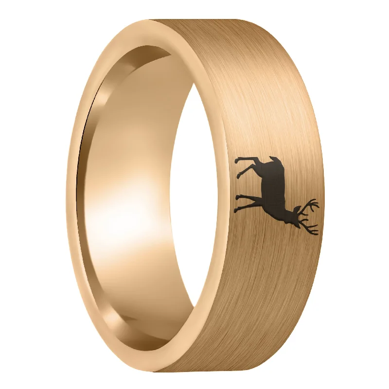 Women’s three-stone rings-Deer Brushed Rose Gold Tungsten Men's Wedding Band