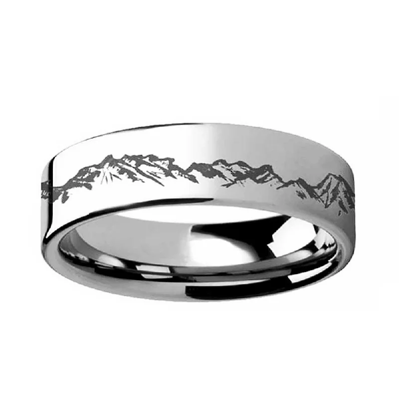 Women’s rings with sapphire stones-Mountain Range Tungsten Women's Wedding Band